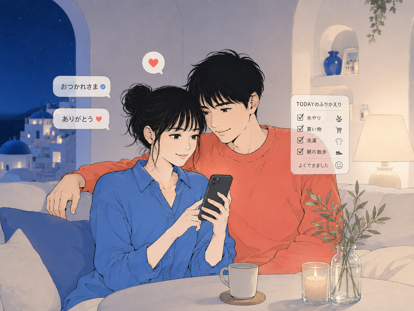 夜のふたりが共有したタスクと気持ちを振り返っている